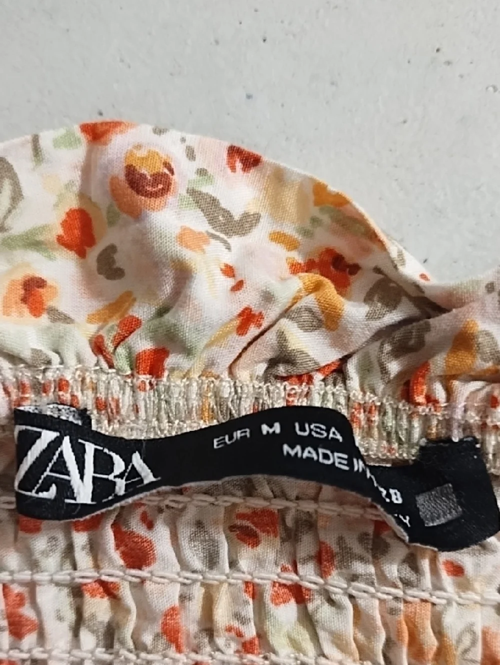 Zara Cotton Floral Off-the-Shoulder Smocked Ruffle Top